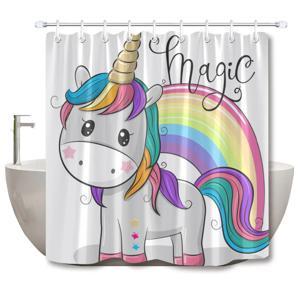 

LB Funny Unicorn with Butterfly Kids Girl Shower Curtains Bathroom Curtain Waterproof Polyester Fabric for Bathtub Home Decor