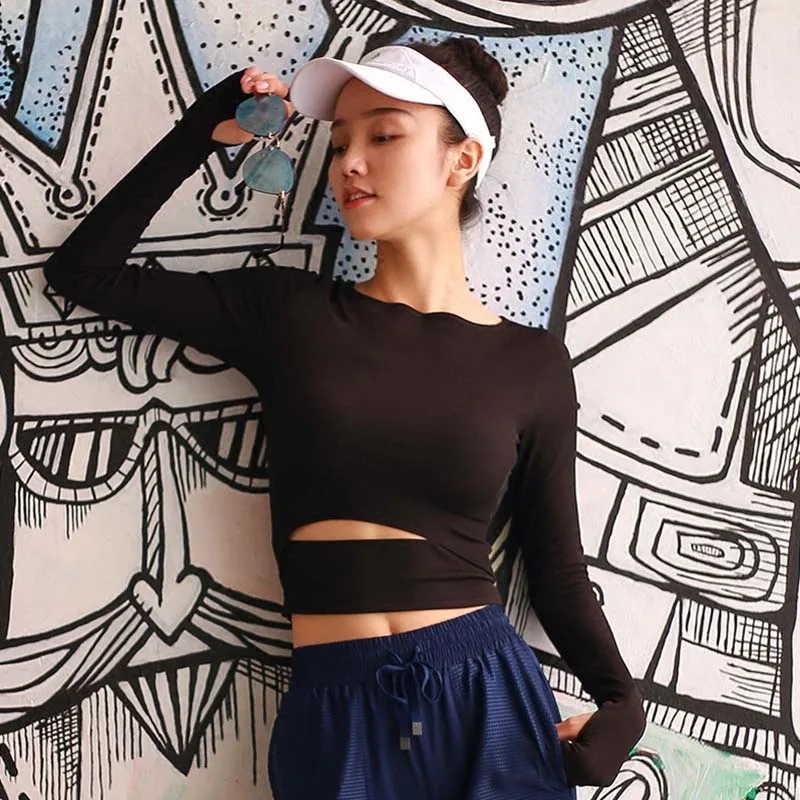 HEAL ORANGE Women Sexy Sports Top Yoga Shirts Fitness Crop Long Sleeve Solid Running Shirt Sport Jerseys Gym Clothes Sportswear