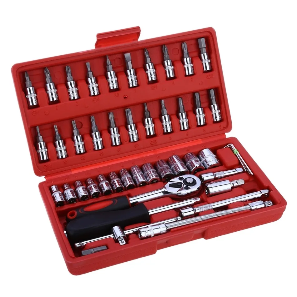 

46pcs Car Ratchet Wrench Set 1/4" Socket Sleeve Torque Wrench Combination Spanner For Car Motorcycle Repair Tools