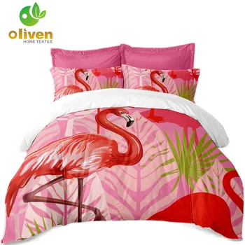

Pink Red Flamingo Bedding Set Animal Plant Design Duvet Cover Set King Queen Bedding Cover Pillowcase Home Decor A25