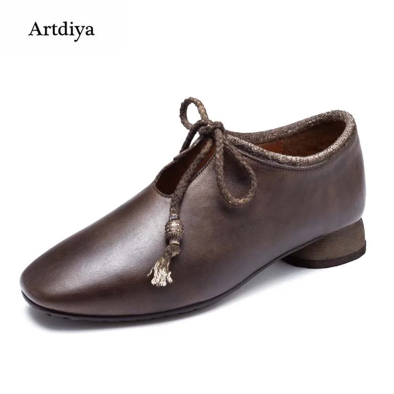 

Artdiya Original Retro Women's Shoes Genuine Leather Shoes New Cowhide Low Heels Handmade Shoes T58526-2