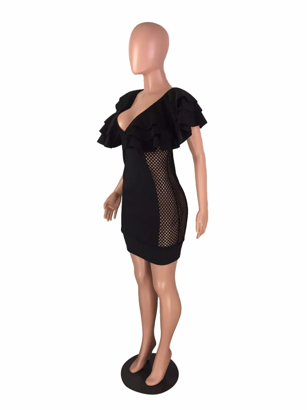 Модное высокоэластичное Сетчатое сексуальное платье с большим листком лотоса, сексуальное женское платье уникального дизайна, гофрированное Открытое платье-карандаш