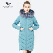 Foxqueen 2017 Новый Зимний Женский Толстой Пуховик Мод Теплая Женская Куртка Зимнее Женское Пальто С Меховым Воротником Чернобурым Высокого Качества Бесплатная Доставка 601