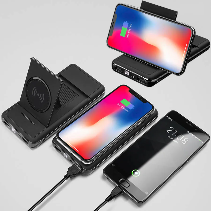 

2019 QI wireless charging power bank 20000 mA fast charger bracket digital display For iphone 8 x samsung s8 note9