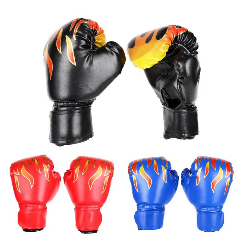 Дети фитнес для взрослых спортивный бокс перчатки Пламя Печать уплотнительные подкладки боевой кикбоксинг боевые смешанные единоборства Муай Тай обучение