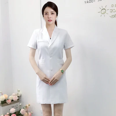

New summer Korean plastic surgeon uniform long white coat short sleeve beauty salon tattoo artist dental uniform