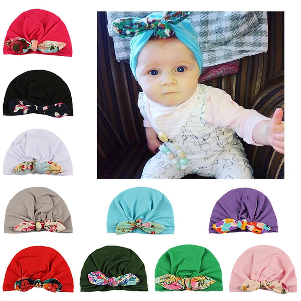 

1pcs Chosen Girls Boys Soft Turban Rabbit Ear Knot Cap Beanie Hat Muslim India Hat Bohemian bows Hat