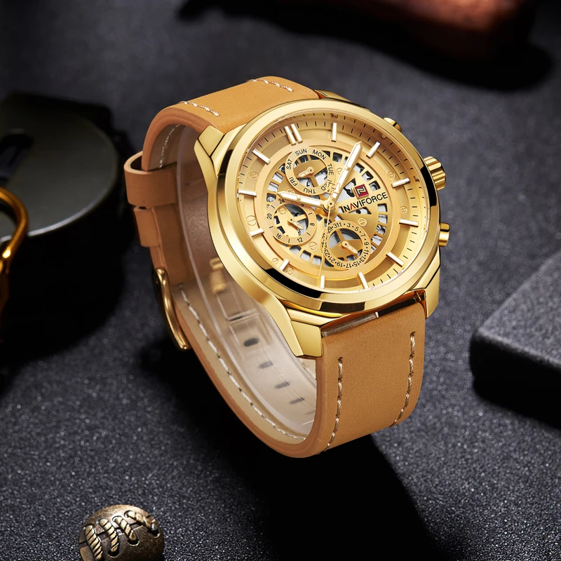 2018  NAVIFORCE Mens Watches Top Brand Luxury Waterproof 24 hour Date Quartz Watch Man Leather Sport Wrist Watch Men Waterproof Clock (9)