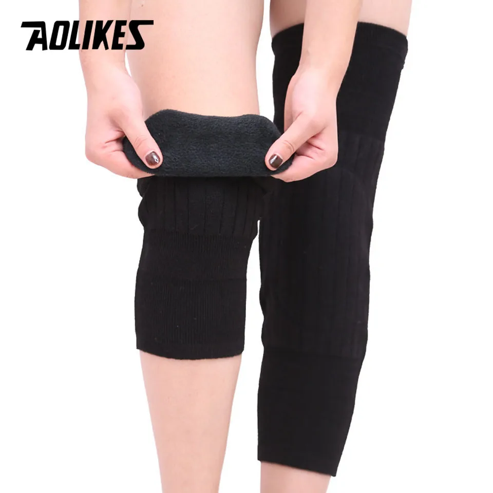 

AOLIKES 1 Pair Long Cashmere Warm Kneepad Wool Knee Support Men Women Cycling Lengthen Protector Pad