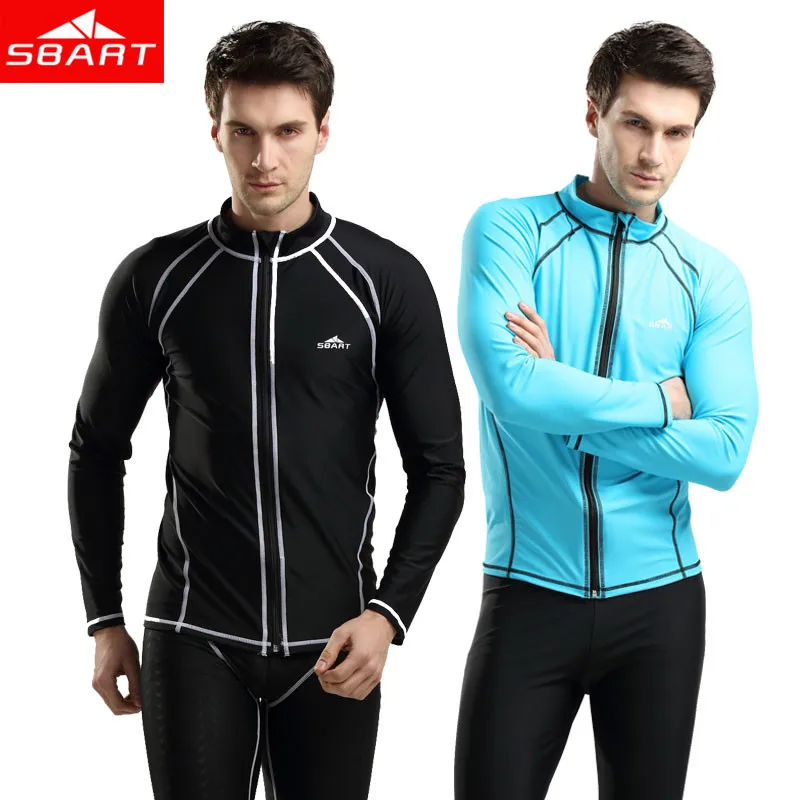 

SBART Rashguard Men Top Long Sleeve Lycra Surf Rash Guard Men Jacket Zip UV Rushguard Snorkel Shirt Swim Plus Size