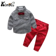 Kimocat/ продукт, Детская весенне-осенняя рубашка с длинными рукавами в Вертикальную Полоску Для мальчиков костюм из двух предметов От 3 до 8 лет