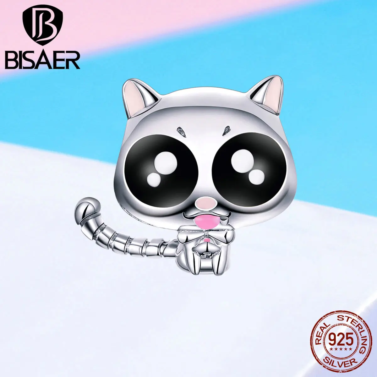 

BISAER Original 925 Sterling Silver Cat Kitten Meow Charms Cute Animal Beads fit for Charm Bracelet Silver DIY Jewelry EFC055