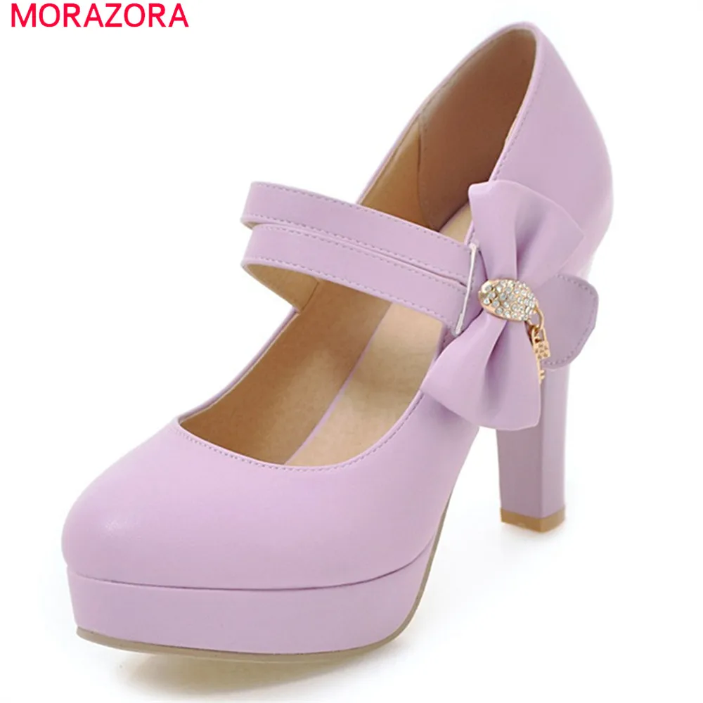 MORAZORA new arrive 2020 round toe pumps women shoes with butterfly knot hook loop extreme high heels platform shoe | Обувь