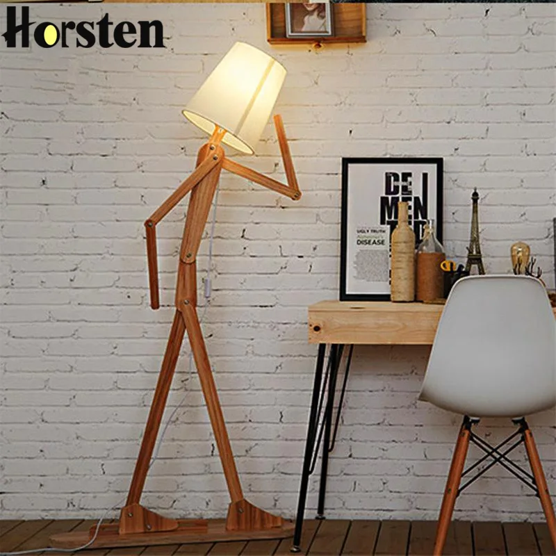 Japanese Style Creative DIY Wooden Floor Lamps Nordic Wood Fabric Stand
Light For Living Room Bedroom Study Art Deco Lighting