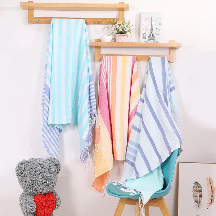 

2019 Turkish cotton fringed beach towel thick striped towel cotton linen seaside dual-use composite bath towel