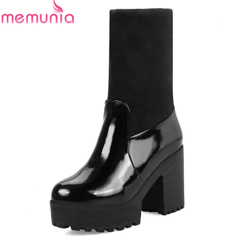 

MEMUNIA 2020 new arrival ankle boots women round toe Stretch socks boots high heels platform shoes ladies autumn winter boots