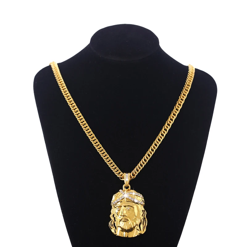 Соня Золото большой Иисус Penddant ожерелье для мужчин/женщин и 29,53 дюйма Длина цепи хип хоп ювелирные изделия