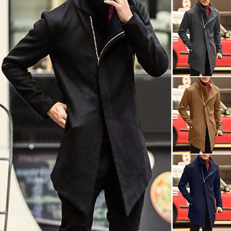 2019 Повседневное Мужская куртка, пальто со стоячим воротником на молнии зауженный деловая, общественная пальто Зимние Модные мужские