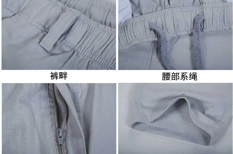 Мужские весенние размера плюс средняя эластичная талия Свободные Полная длина Прямые льняные штаны Мужские дышащие одноцветные хлопковые брюки