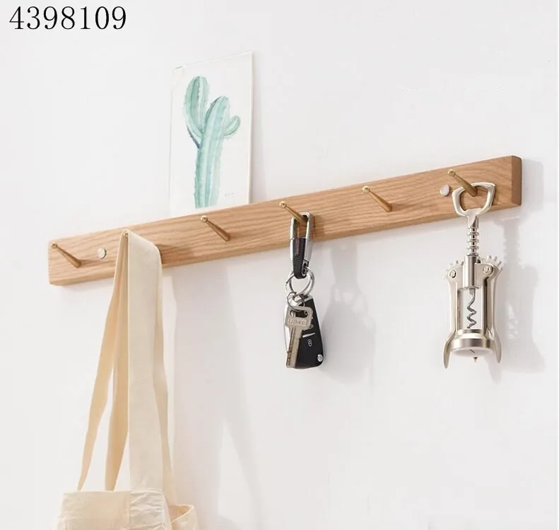 

Solid wood hook simple brass oak wall hanger home decoration key storage hook bedroom living room wall hanger coat hook