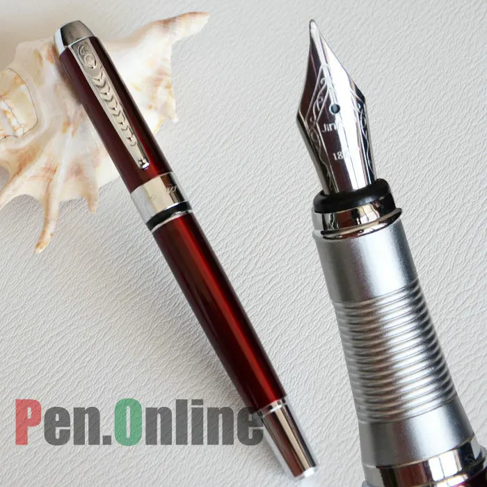 Перьевая ручка 18KGP Средний наконечник JINHAO 250 темно красная и серебристая