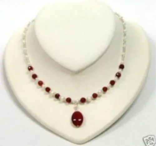 

***** REAL Women's white pearl Ruby pendant necklace 17
