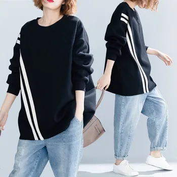 

BIG SIZE 4XL Autumn Winter Women Fashion Patchwork Tops Ladies Female Plus Large Long Sleeve Cotton Fleece Loose Sweatshirt