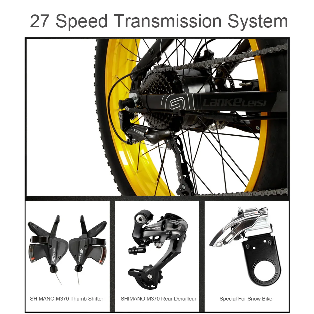 Excellent T750Plus New 27 Speed Ebike Fat Bike,1000W 48V 14.5Ah Strong Power, 5-Level Pedal Assist Sensor,Downhill Fork Snow Bike 4