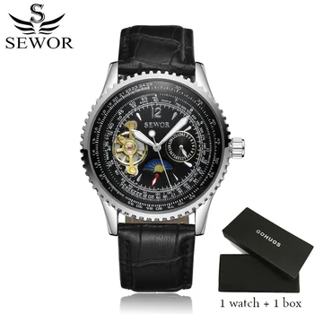 

Sewor Brand 2020 Watches Men Rectangle Mechanical Automatic Watches Male Golden Skeleton Dial Self-wind Leather Wristwatches