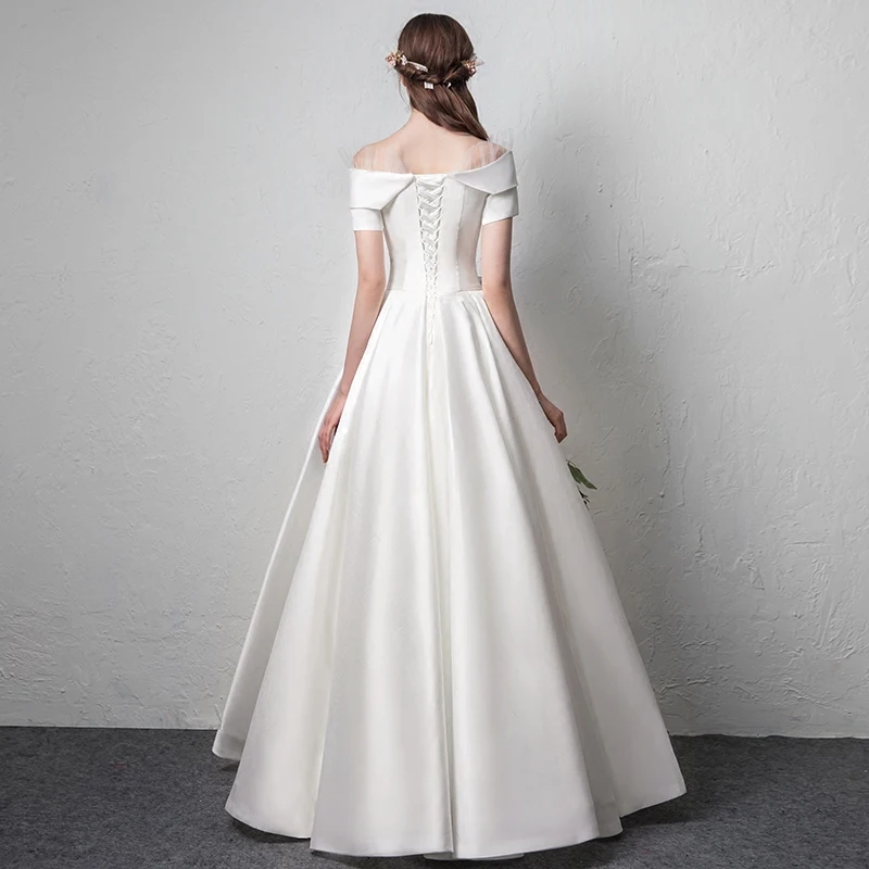 Элегантное атласное с вырезом лодочкой Vestidos De Novia плиссированное свадебное