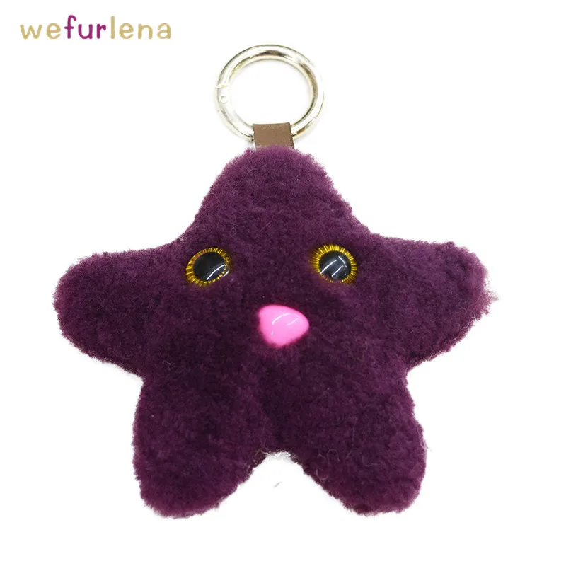 

Cute Starfish Genuine Fur Key Chain Decoration For Bag Charm Women Real Fur Fluffy Keychains Key Ring Purse Pendant Jewelry