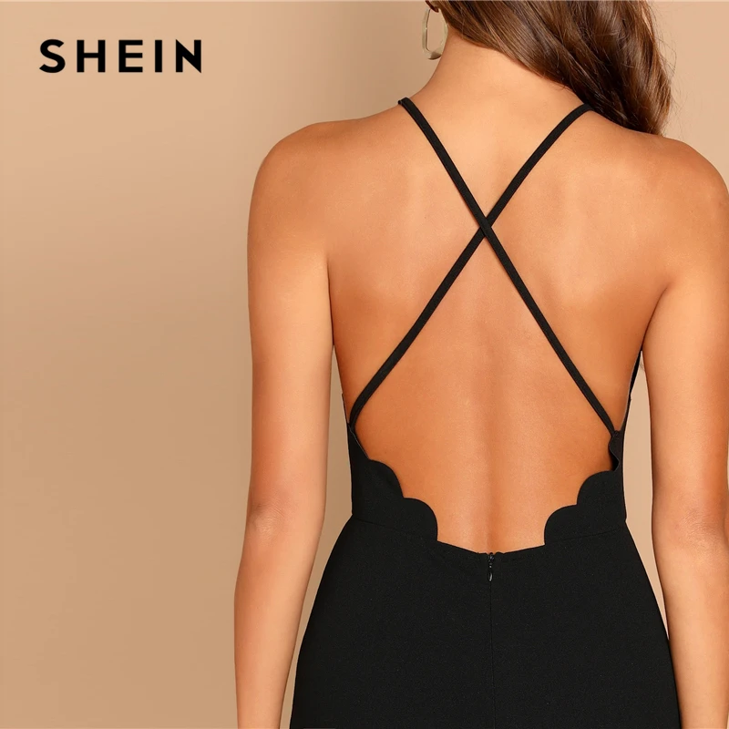 SHEIN Вечернее Платье На Бретельках Женское Летнее Сексуальное Платье С Открытой Спиной И Без Рукавов