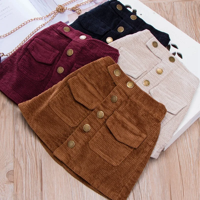 Autumn Girl skirts Corduroy Kids Clothing Fashion Skirts 2019 Christmas Baby Girl Button Skirts