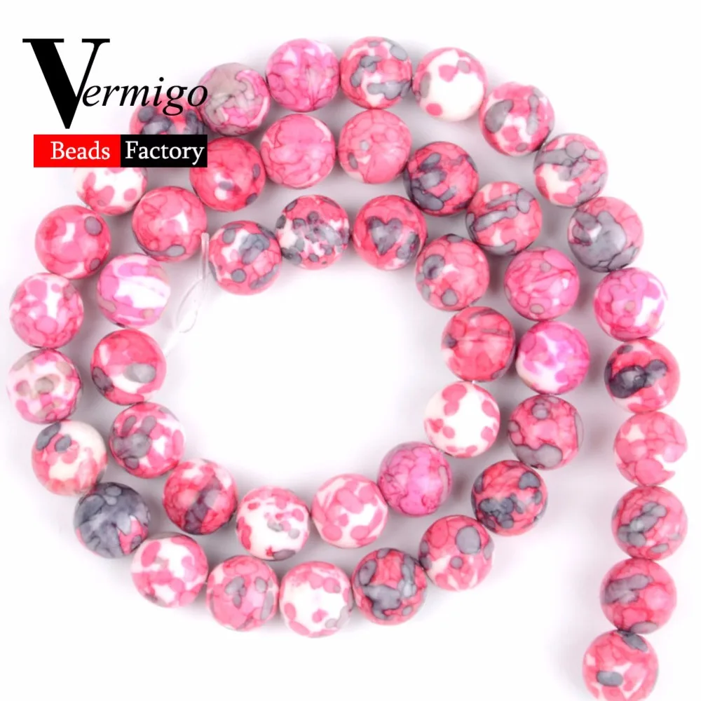 Naturla Gem Fuchsia Rain Flower Stone Round Loose Beads For Needlework Jewelry Making 4 6 8 10mm Diy Bracelet Necklace 15&quot | Украшения