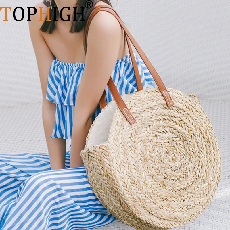 

TOPHIGH Female Straw Bag Summer Style Bohemia Women Handbags Big Shoulder Bags Fashion Knitted Beach Straw Bag dropshipping E48