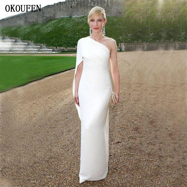 Elegant 2016 White Ivory Chiffon Sheath Dresses Evening Wear Simple Cheap One Shoulder Red Carpet Dress Custom Made Party Gowns 副本