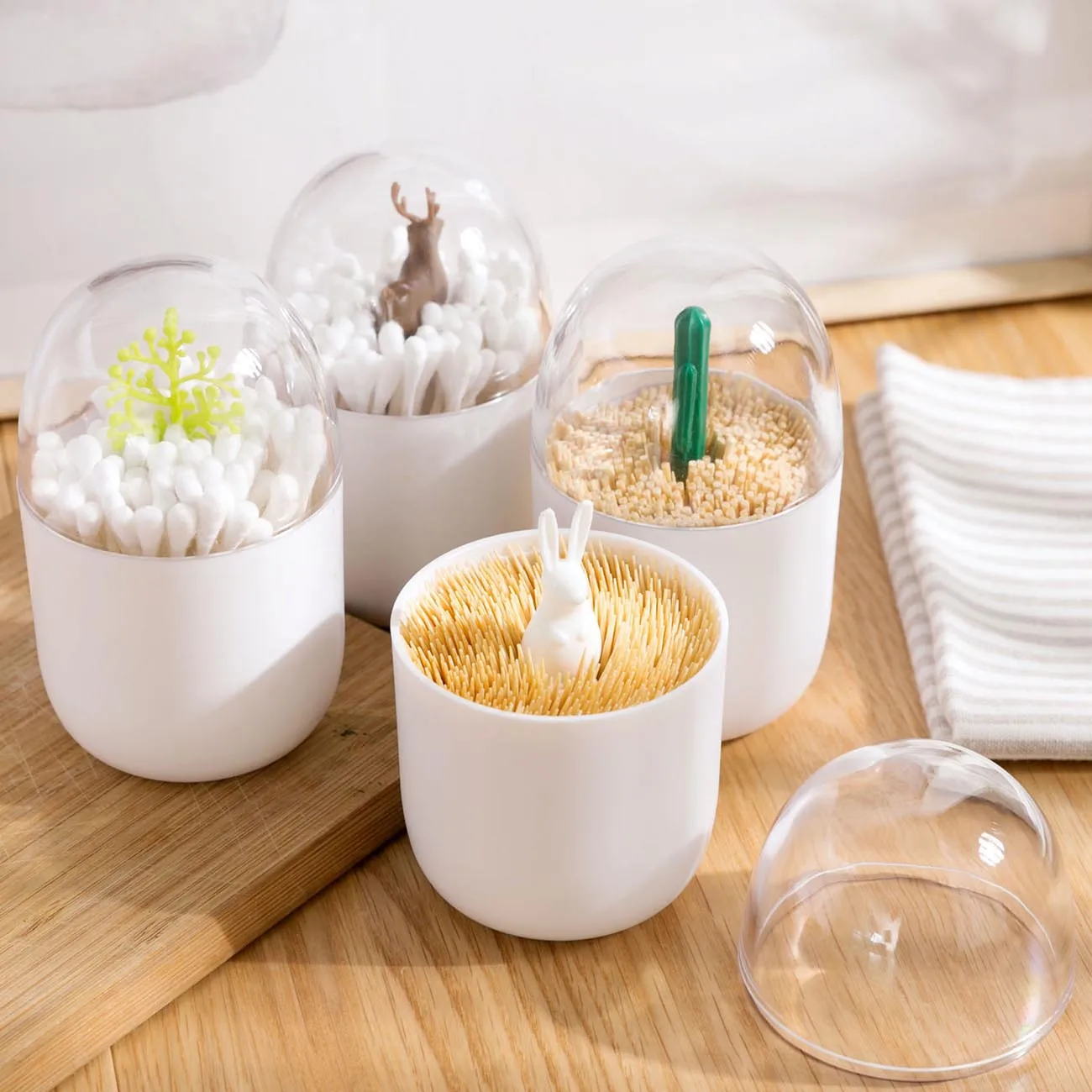 

OTHERHOUSE Transparent Toothpick Box Cotton Swab Box Container Desktop Storage Box Bin Orgainzer Cosmetics Swab Q-tip Holder
