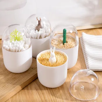 

OTHERHOUSE Transparent Toothpick Box Cotton Swab Box Container Desktop Storage Box Bin Orgainzer Cosmetics Swab Q-tip Holder