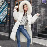 FTLZZ Women Winter Cotton Jacket Coat Warm Hooded Large Fur Collar Long Cotton Down Parkas Casual Female Snow Army Green Coats