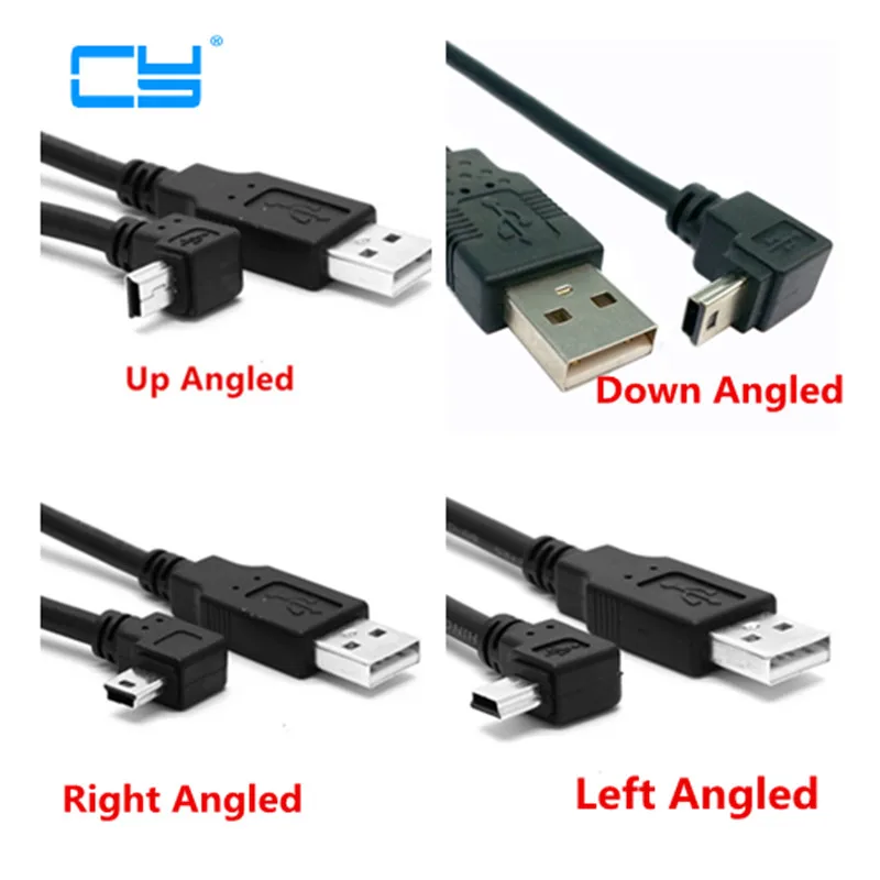 USB 2,0 мужчина к Mini USB B Тип 5pin 90 градусов вверх и вниз и влево и вправо Угловой Мужской кабель для передачи данных 0,25 м/0,5 м/1,8 м/5 м 20 см 50 см 6 футов