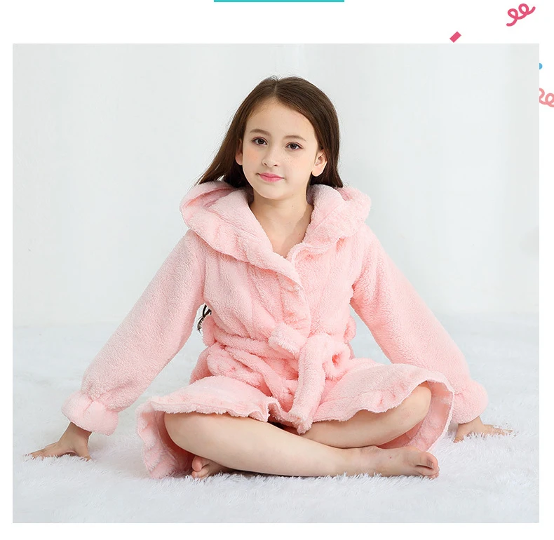 Детский фланелевый банный халат; детская пижама из кораллового флиса для девочек; одежда для сна; детское зимнее полотенце с капюшоном; халаты; пижамы для малышей; теплая ночная рубашка