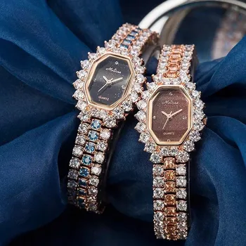 

Melissa Women Luxury Rhinestones Jewelry Watches Fashion Vintage Square Bracelet Watch Bangle Starry Night Stars Femme Quartz