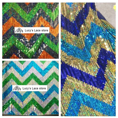 

2017 NEW arrival Sequins fabric 3 Colors in stock Blue, Green, Red shiny wave design good for stage decoration 1 yard!