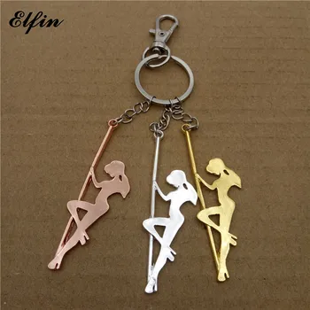 

Elfin Wholesale 2017 Trendy Pole Dancer Key Chains Gold Color Silver Color Fashion Jewellery Pole Dancer Key Rings