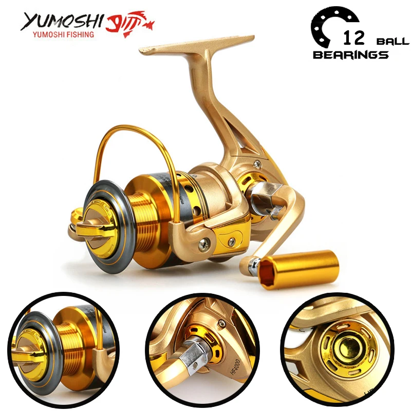 

500-9000 Gold 12BB Feeder Metal Body Carp Spinning Fishing Reel Fishing Reels Carretilha de pesca Moulinet Shimano