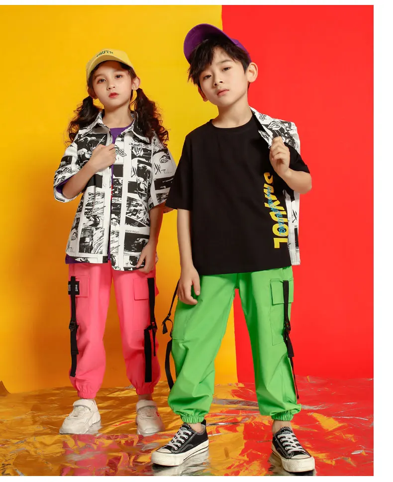 Tracksuit girl  4 6 8 10 12 14 16 Years hip hop tshirt kids dance costume kids jazz summer clothes for girls costume kids (10)