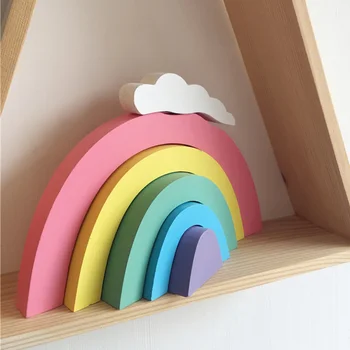 

Wooden Rainbow Heap Building Blocks Decoration Kids Room Decorative Photography Props Colorful Geometric Decor Accessories