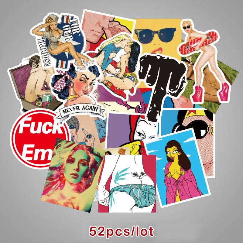 

52 Pcs/lot Vulgar Personality Trendy Stickers Waterproof Scratch Resistant Sticker Luggage Laptop Skateboard Motorcycle Stickers