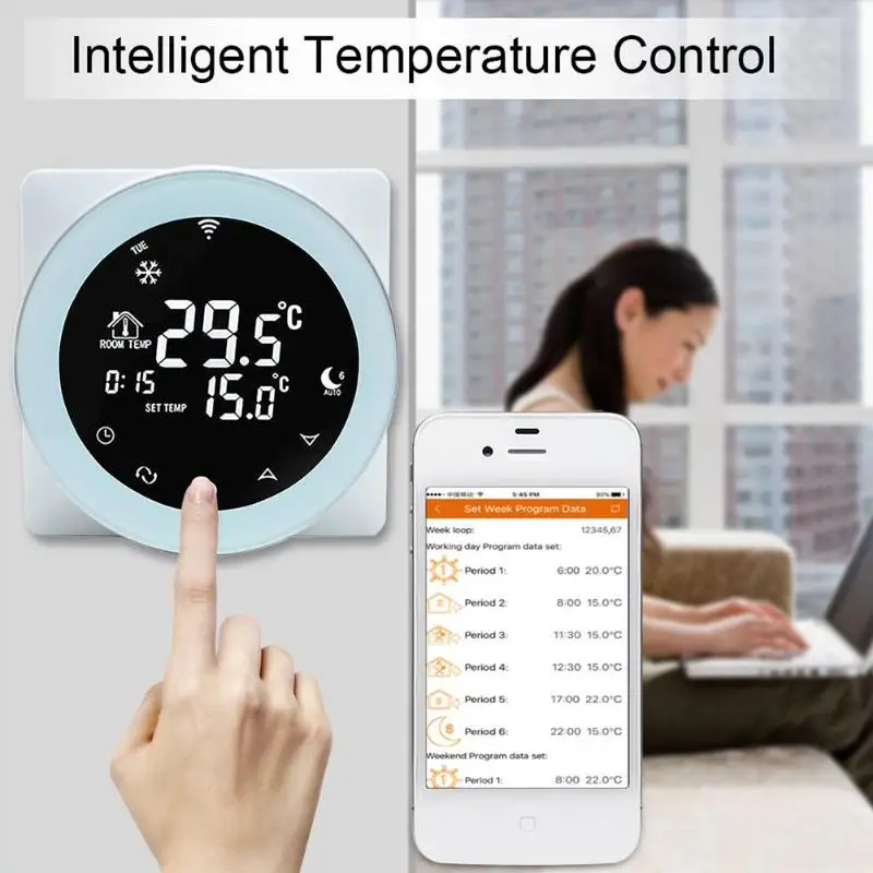 Alloet 16A два в одном термостат Интеллектуальный Wi-Fi контроллер температуры квадратный ЖК-термостат для Alexa/Google умный дом