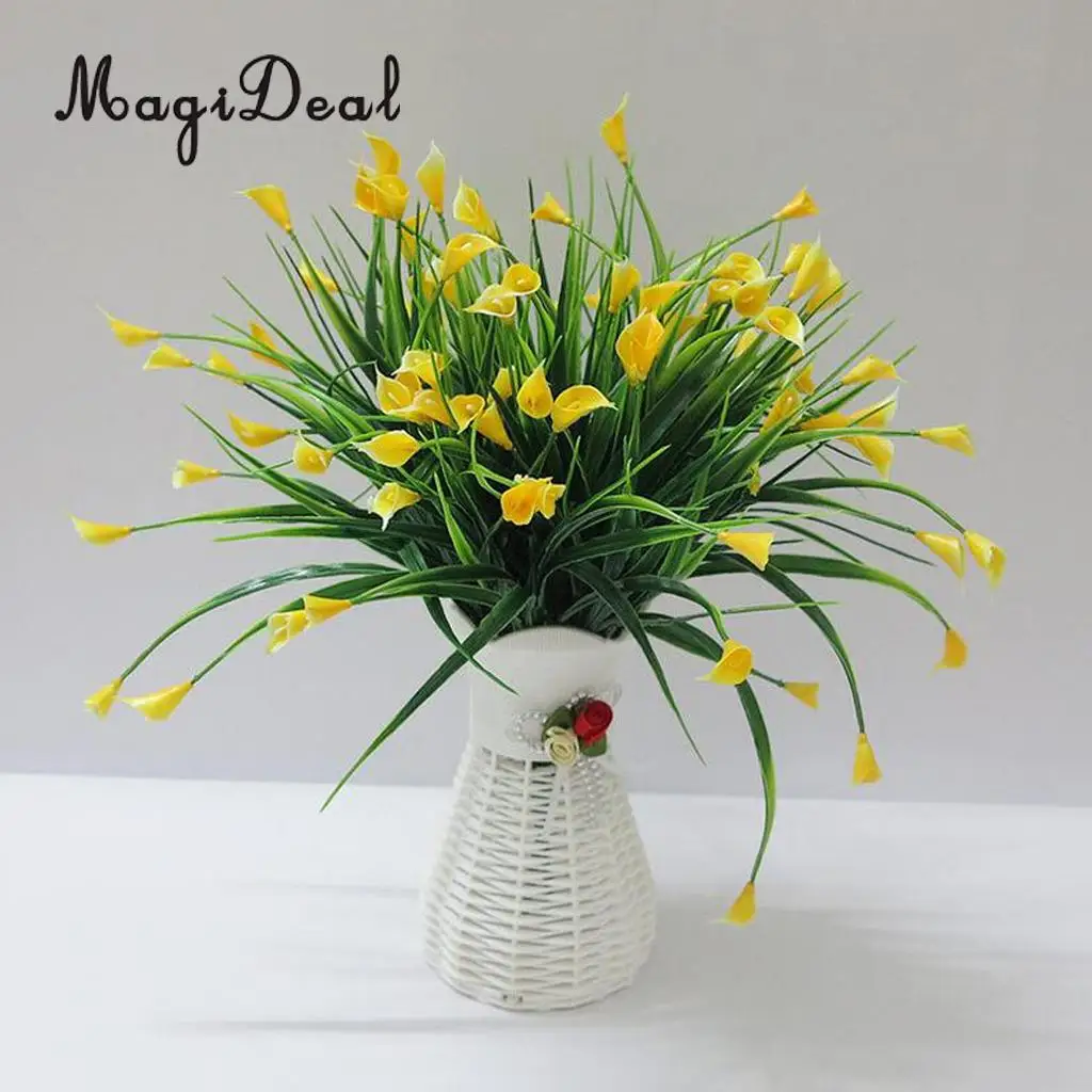 4pcs Artificial Shrubs Calla Lily Plastic Greenery Plants Flower Arrangement for Home Kitchen Dining Room Hanging Decor